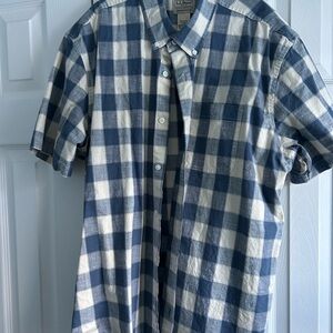 L.L. Bean Navy and Cream Plaid Men's Shirt